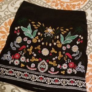 Botanical Embroidered Cord Skirt
